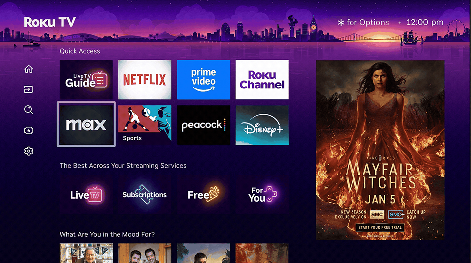 Streaming home screen on a smart TV